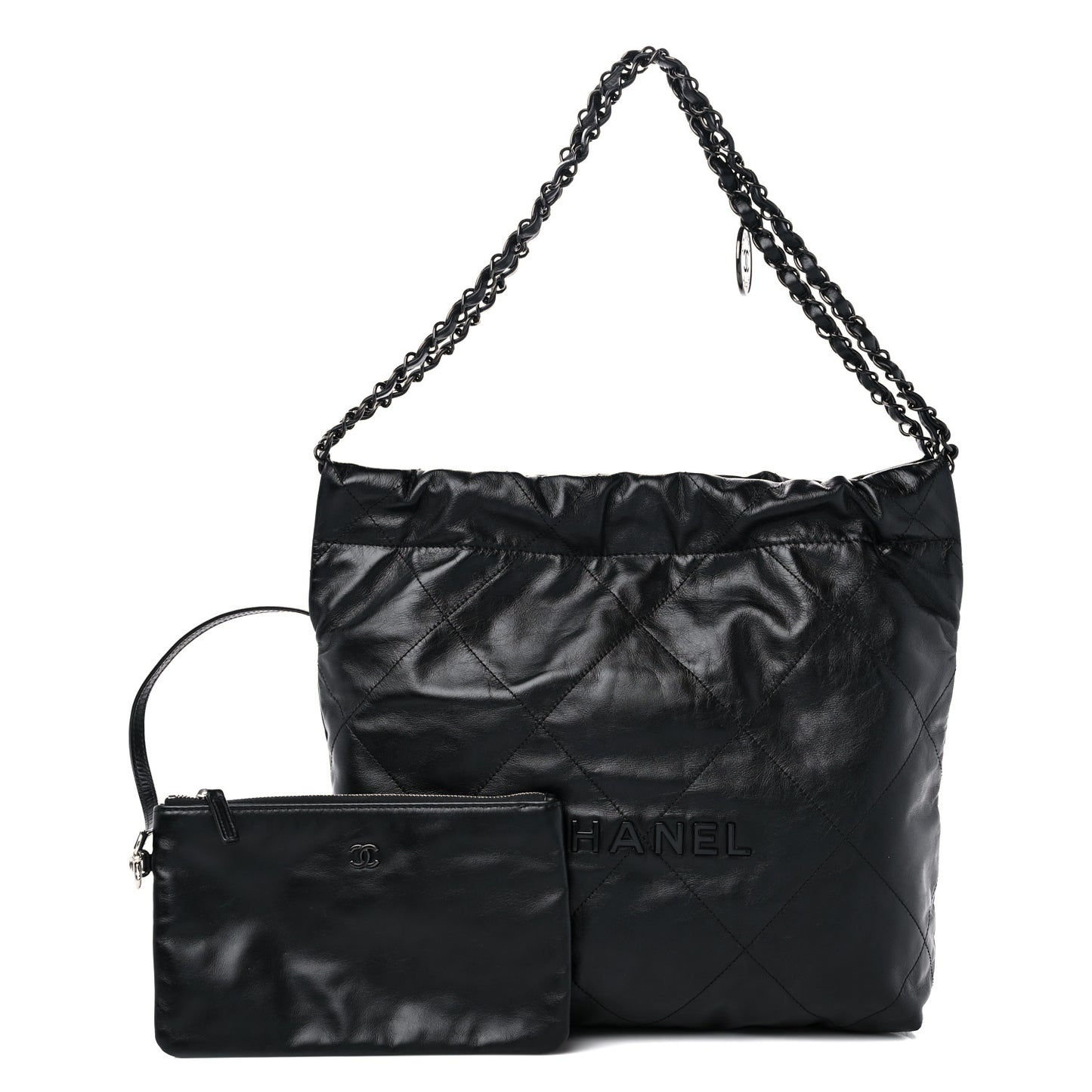 Shiny Calfskin Quilted Small Chanel 22 So Black