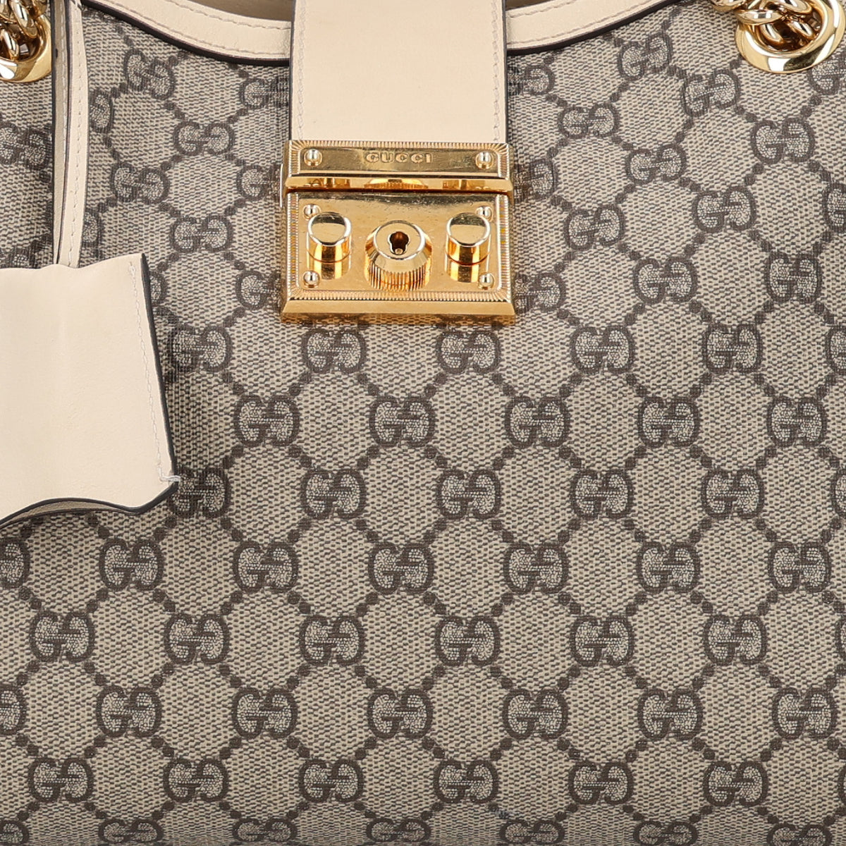 GG Supreme Monogram Medium Padlock Tote White