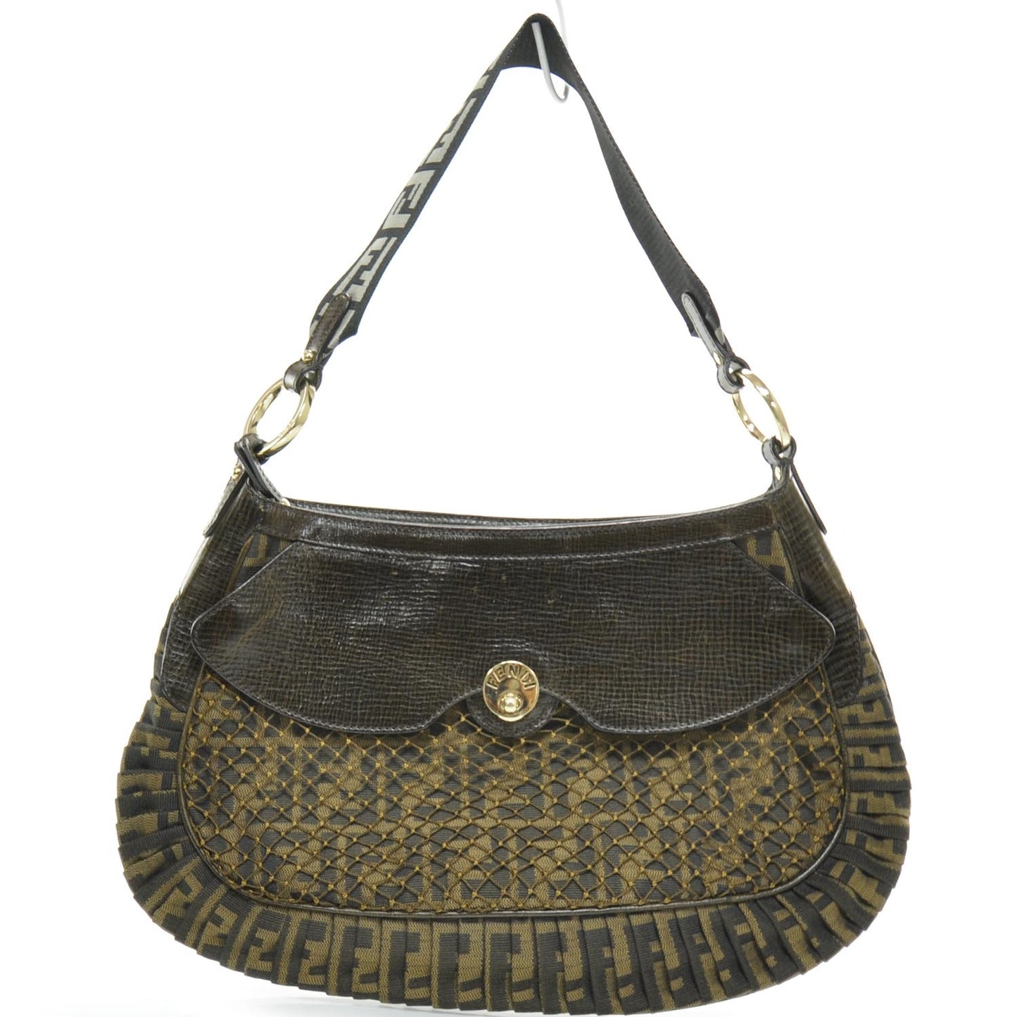 Leather Zucca Mille Feuille Shoulder Bag Tobacco