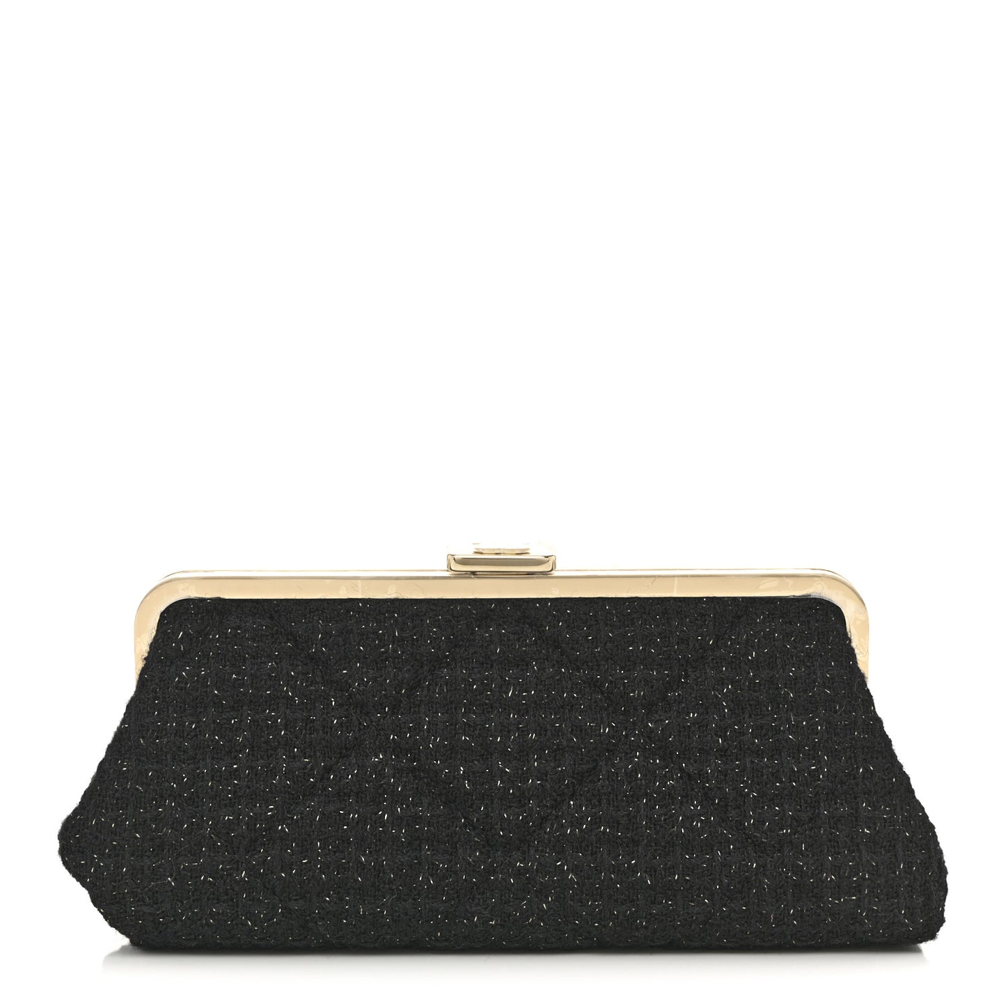 Tweed Quilted Kiss Lock Clutch Black