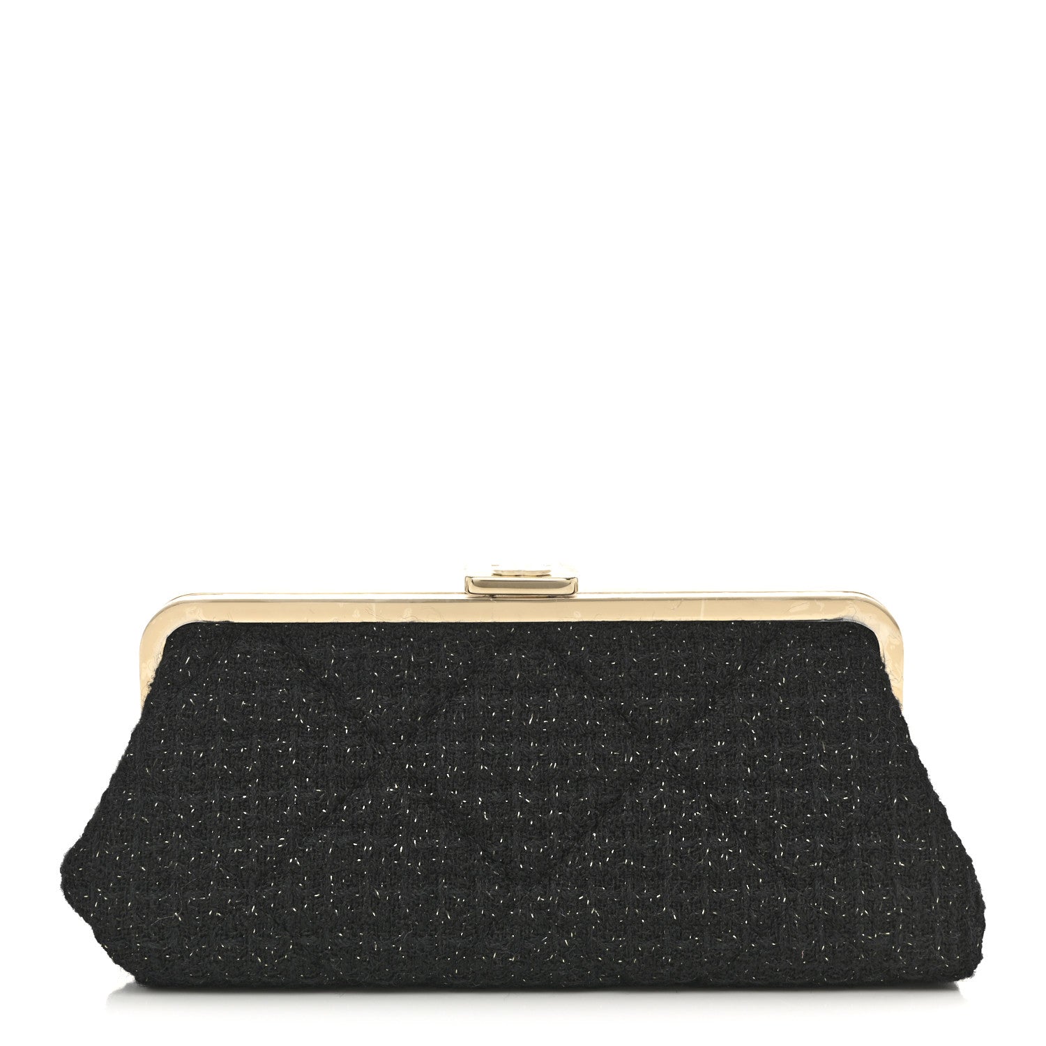 Chanel Tweed Quilted Kiss Lock Clutch Black 1 of 8