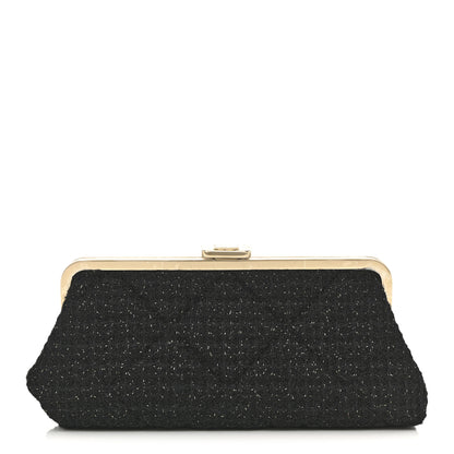 Chanel Tweed Quilted Kiss Lock Clutch Black 1 of 8