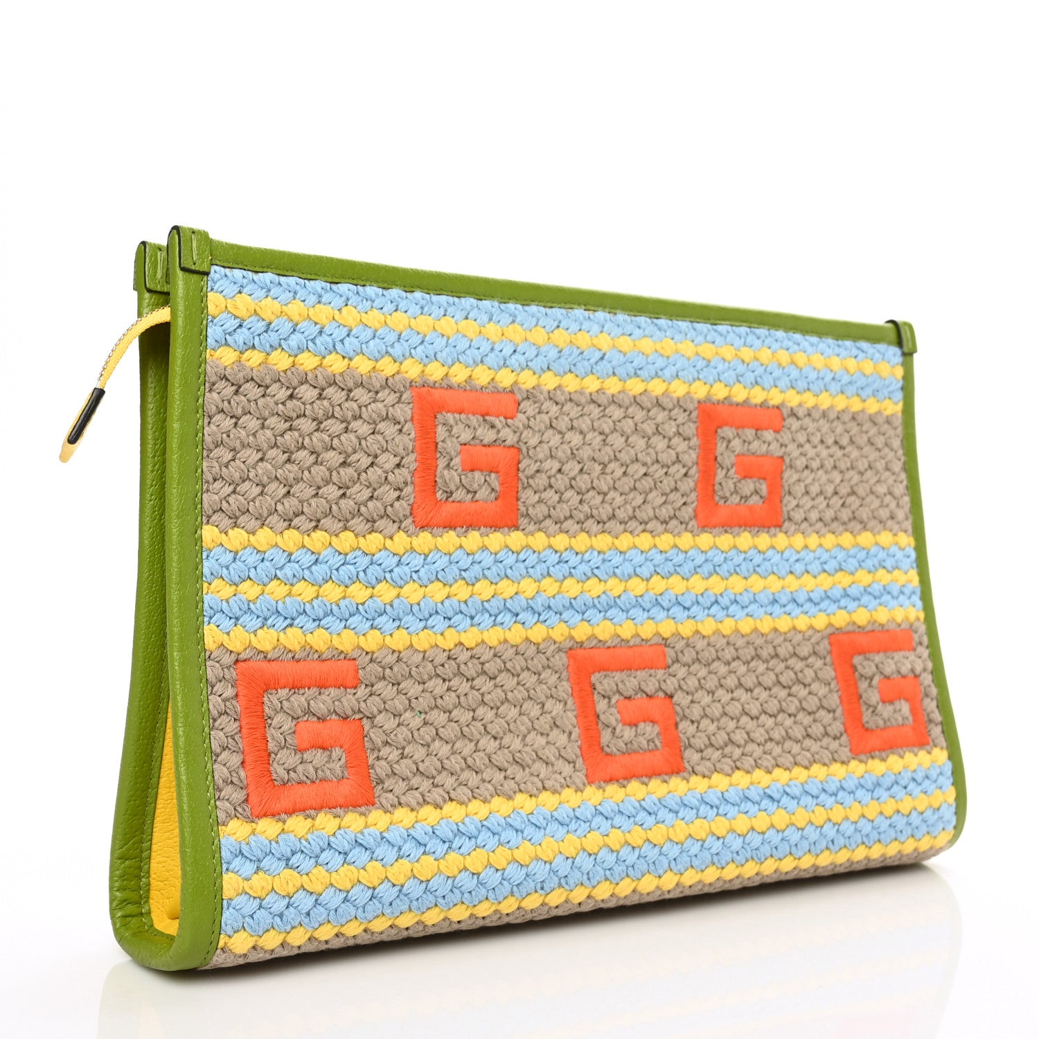 Gucci Fabric Embroidered Square G Forte Dei Marmi Striped Case Green Yellow 2 of 5