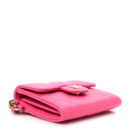Chanel Caviar Quilted Flap Card Holder Chain Wristlet Rose 4 of 9