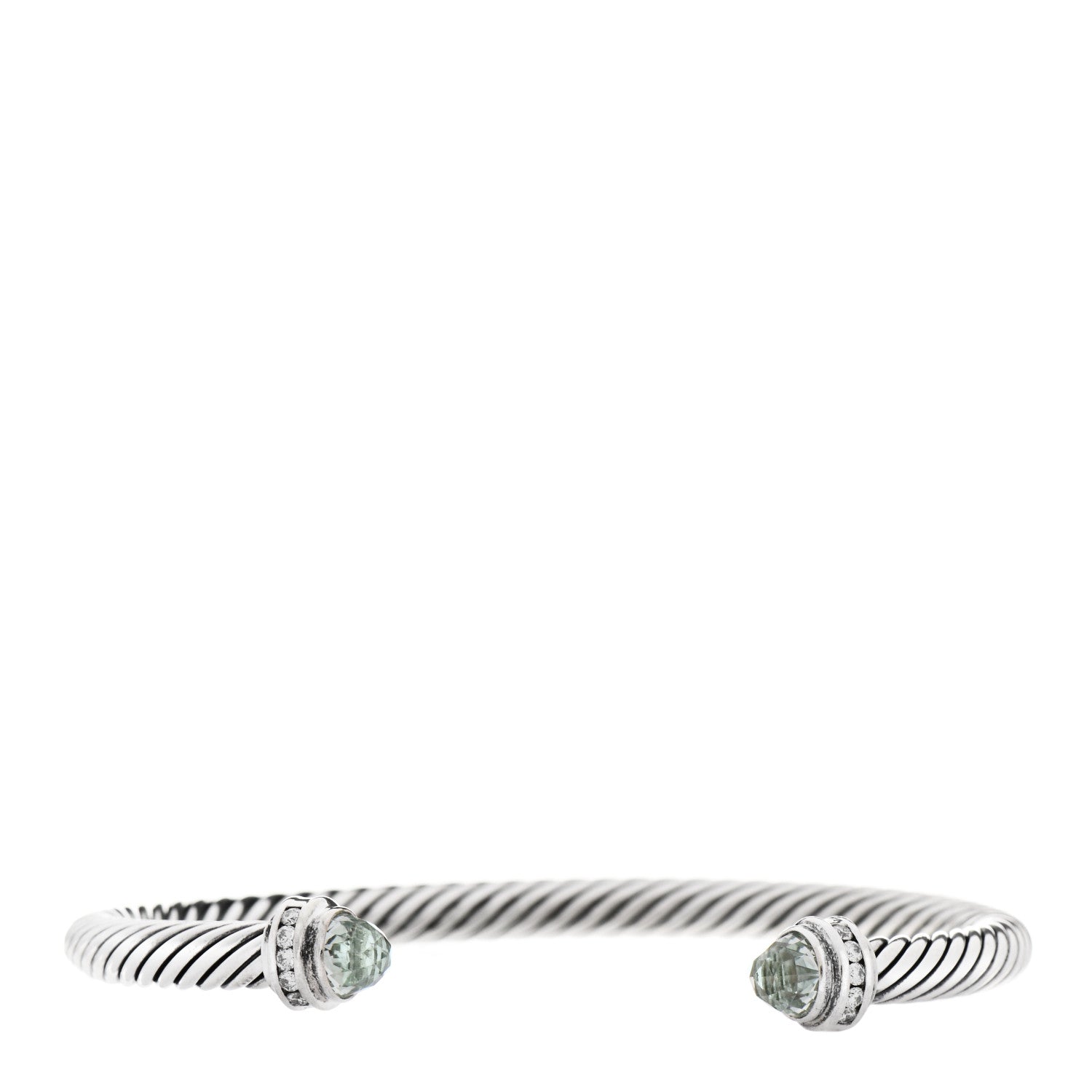 David Yurman Sterling Silver Diamond Prasiolite 5mm Cable Classics Princess Bracelet 1 of 3