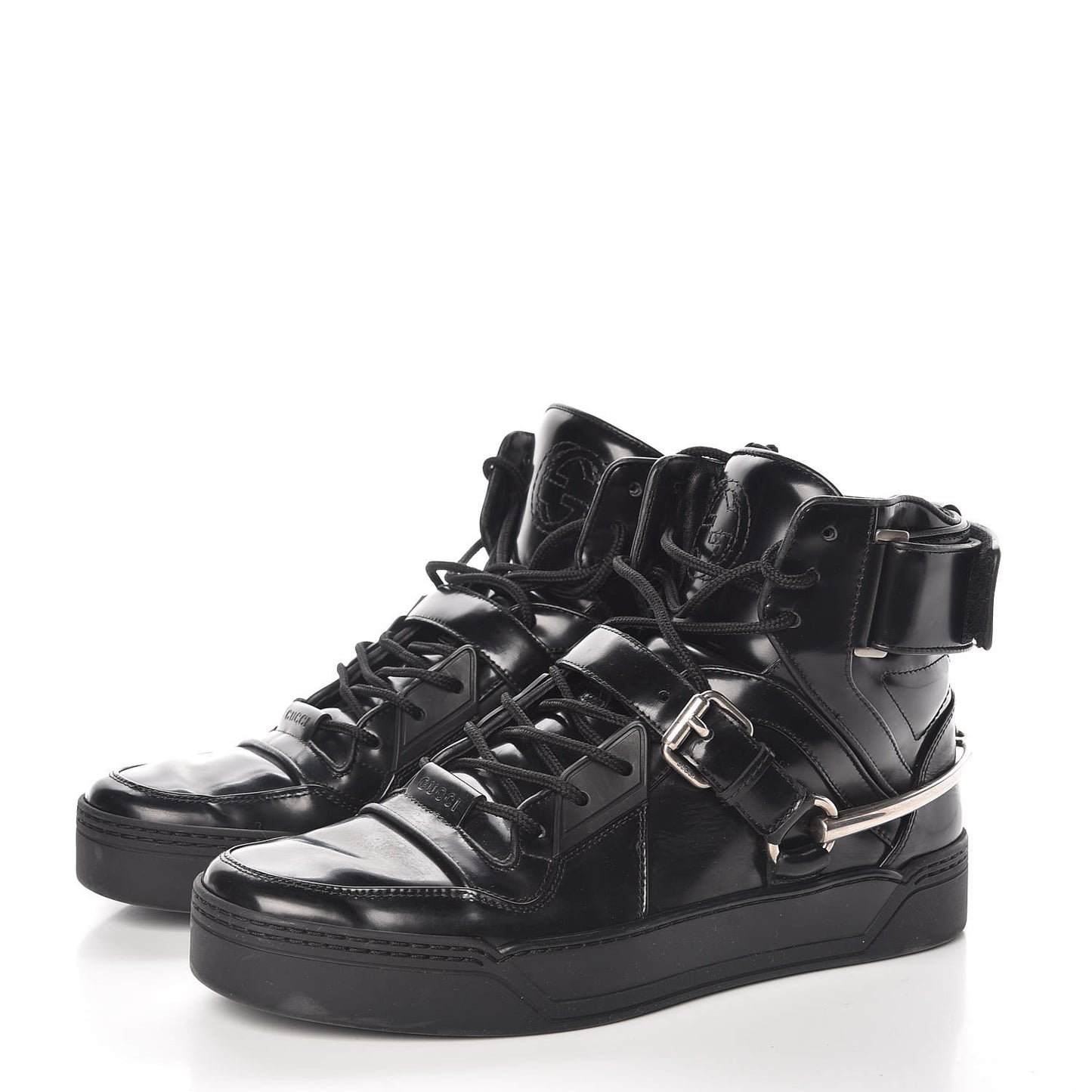 Calfskin Mens Horsebit High Top Spur Sneakers 7.5 Black