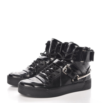 Gucci Calfskin Mens Horsebit High Top Spur Sneakers 7.5 Black 3 of 10