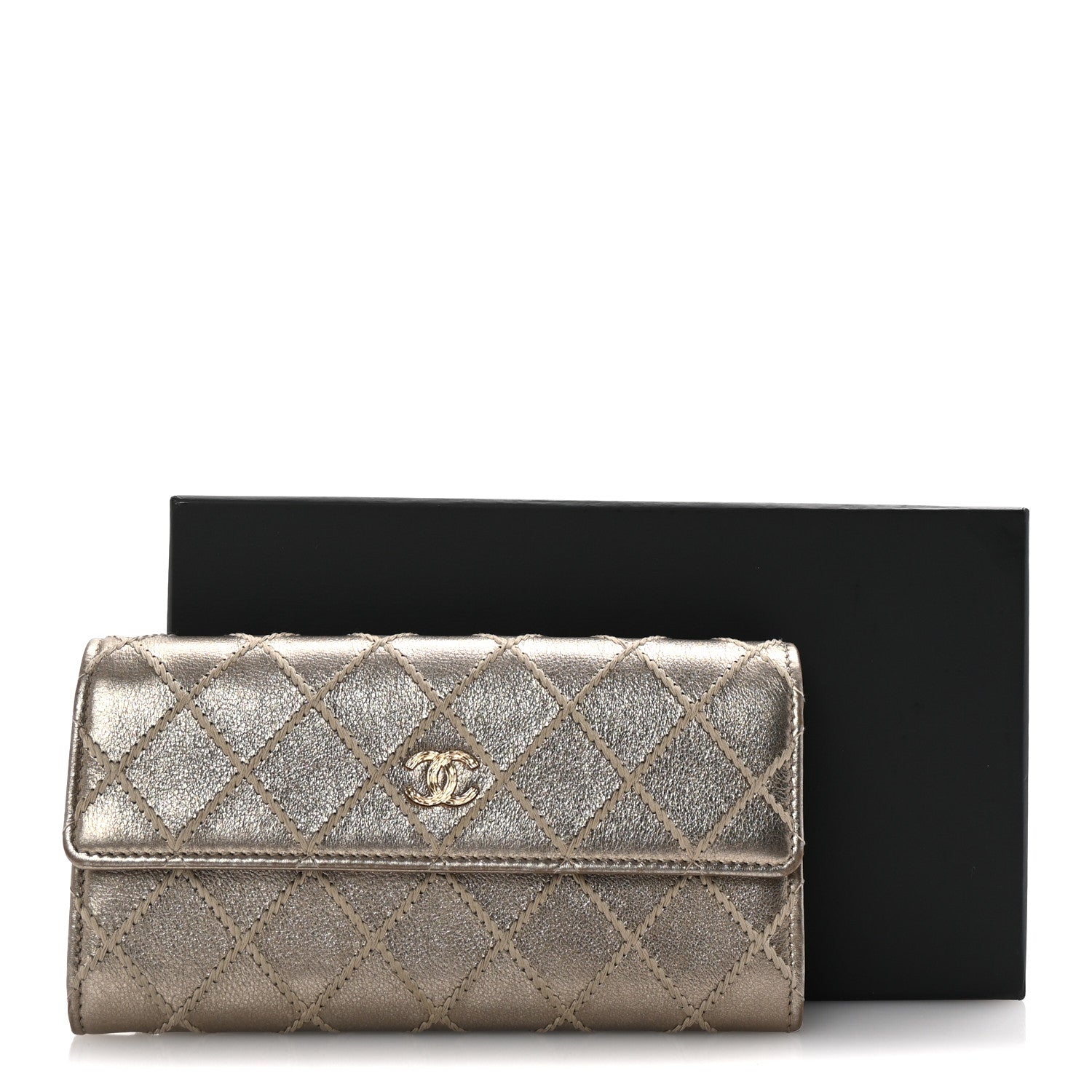 Chanel Metallic Lambskin Quilted Stitch Large Gusset Flap Wallet Gold 9 of 9