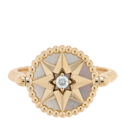 Christian Dior 18K Yellow Gold Diamond Mother of Pearl Rose Des Vents Ring 51 5.75 1 of 4