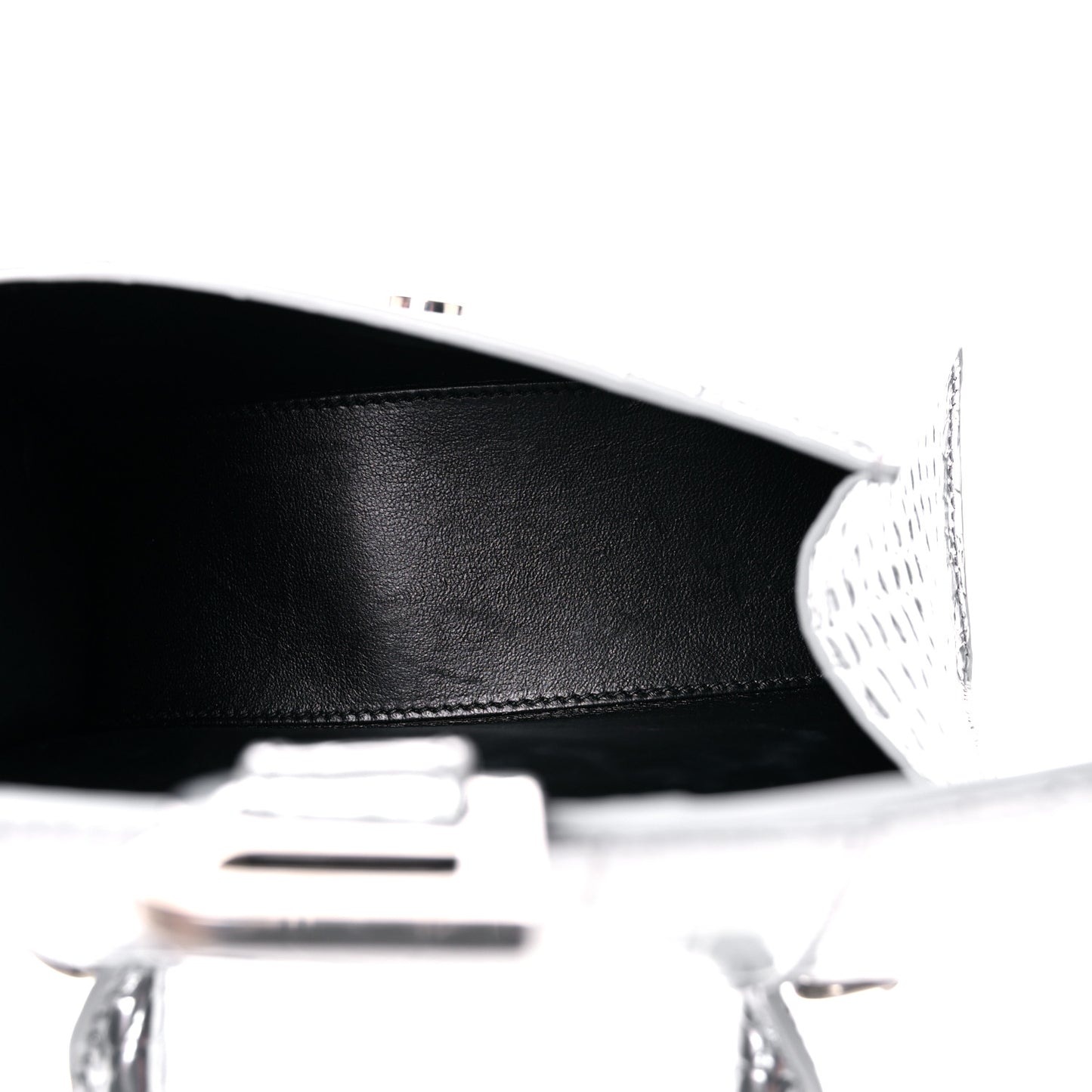 Metallic Calfskin Crocodile Embossed Hourglass Top Handle Bag XS Silver