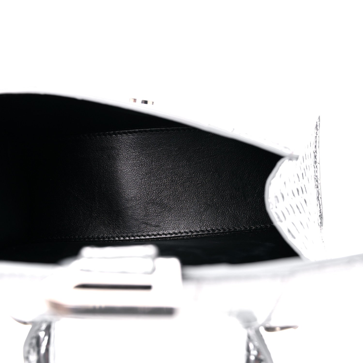Balenciaga Metallic Calfskin Crocodile Embossed Hourglass Top Handle Bag XS Silver 5 of 15