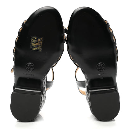 Chanel Grained Calfskin Quilted Wedge Sandals 38 Black 5 of 9