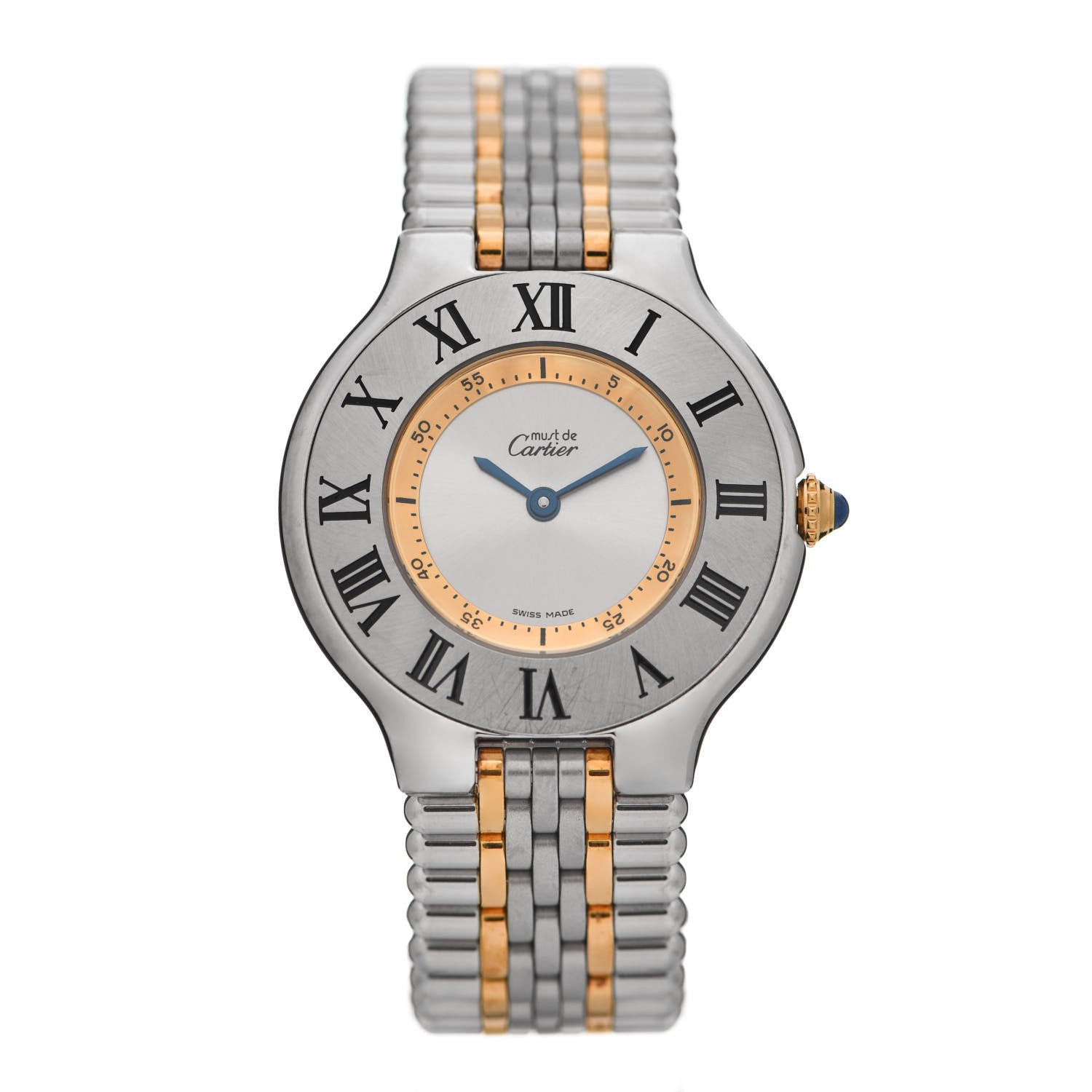 Cartier Stainless Steel 18K Yellow Gold 31mm Must De 21 Bullet Link Quartz Watch 1 of 4