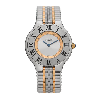 Cartier Stainless Steel 18K Yellow Gold 31mm Must De 21 Bullet Link Quartz Watch 1 of 4