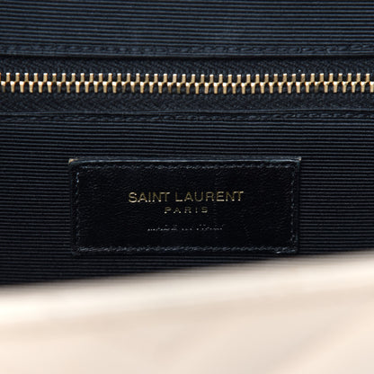 Saint Laurent Grain De Poudre Matelasse Chevron Large Monogram Satchel Beige 6 of 19