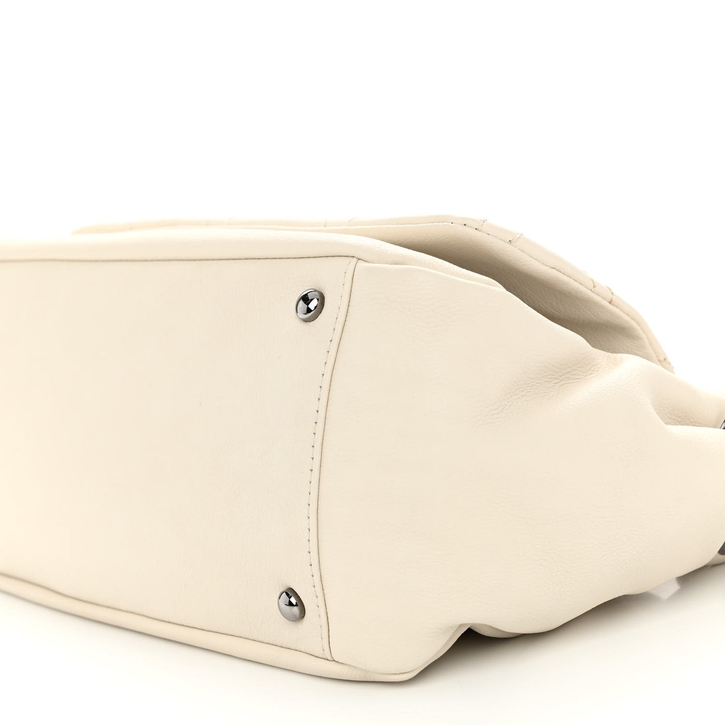 Calfskin Diamond Stitch Accordion Flap White