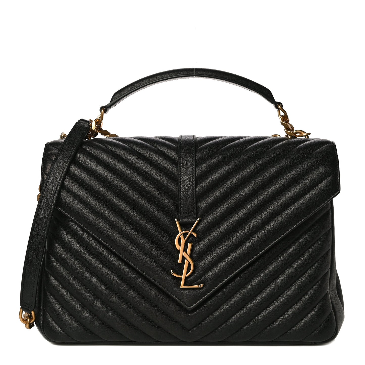 Sheepskin Matelasse Chevron Monogram Large College Satchel Black