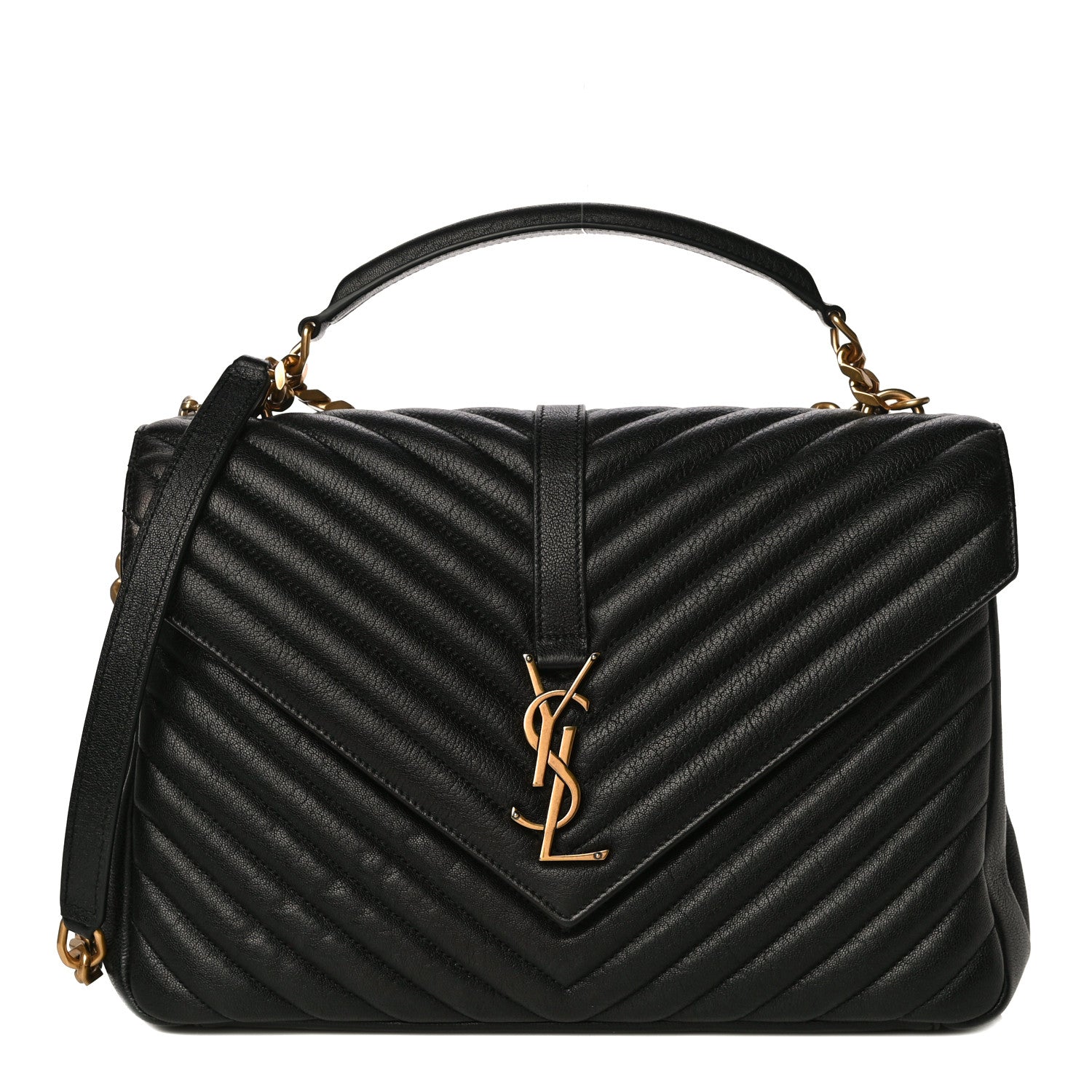 Saint Laurent Sheepskin Matelasse Chevron Monogram Large College Satchel Black 1 of 9
