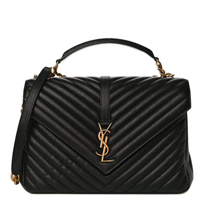 Saint Laurent Sheepskin Matelasse Chevron Monogram Large College Satchel Black 1 of 9
