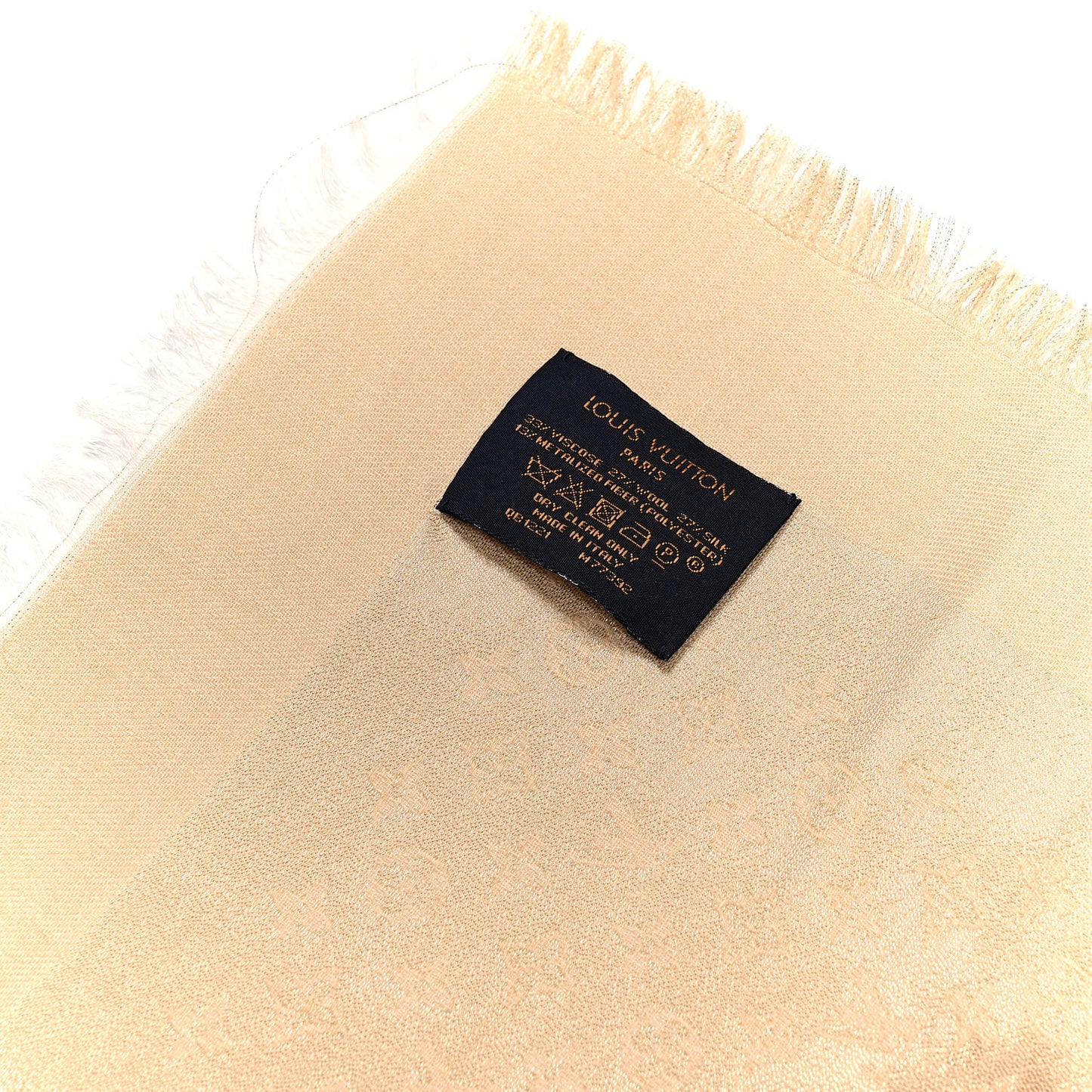 Silk Lurex Wool Monogram Shine Shawl Greige