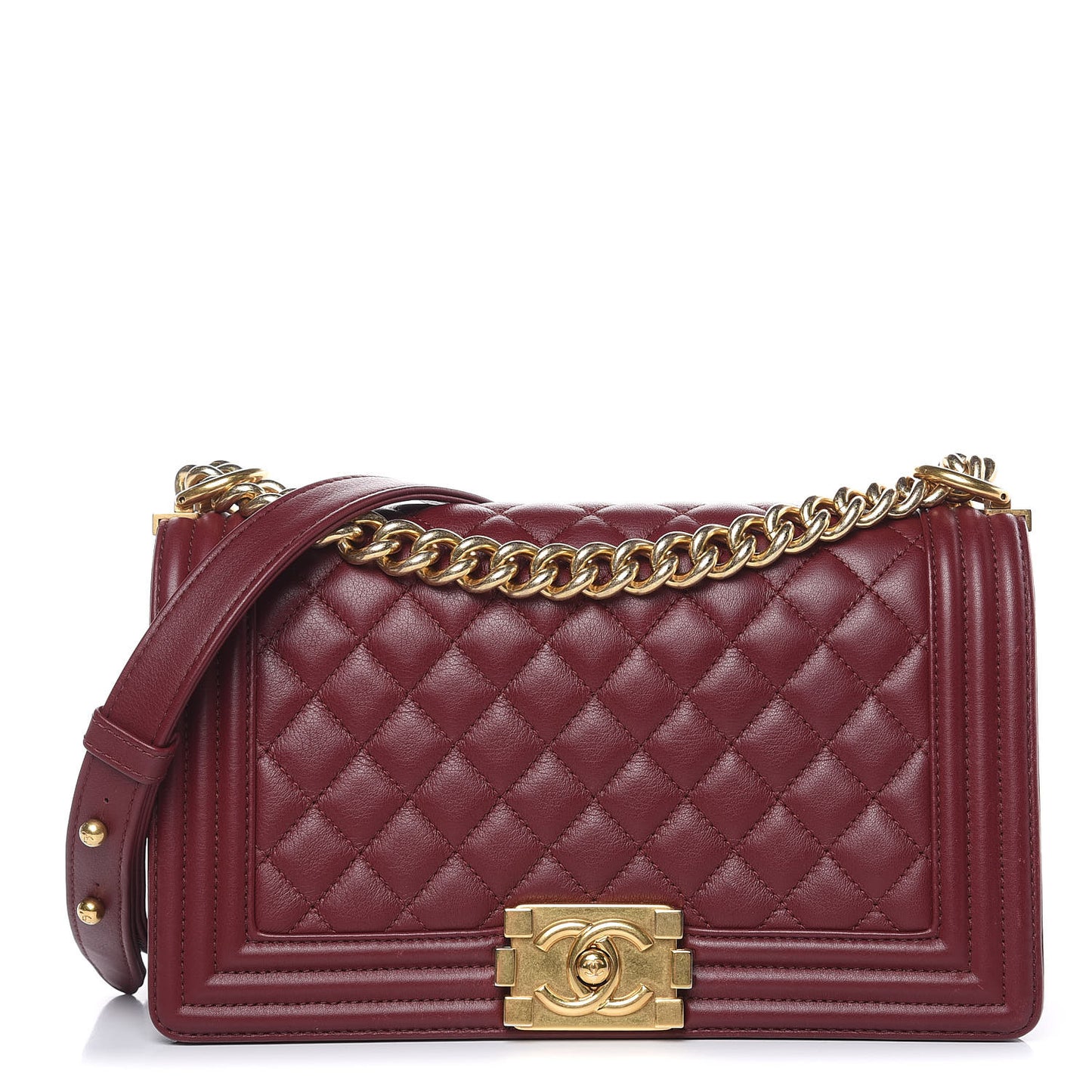 Calfskin Quilted Medium Boy Flap Burgundy