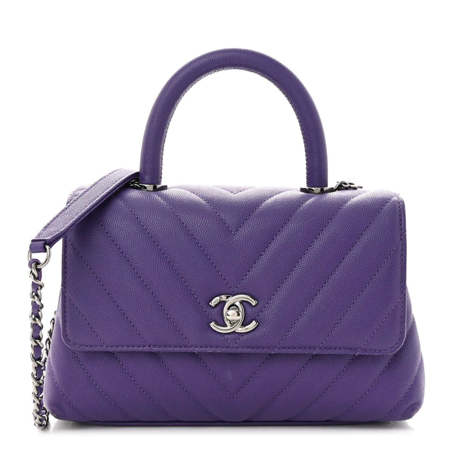 Caviar Chevron Quilted Mini Coco Handle Flap Purple