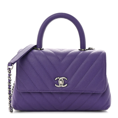 Chanel Caviar Chevron Quilted Mini Coco Handle Flap Purple 1 of 12