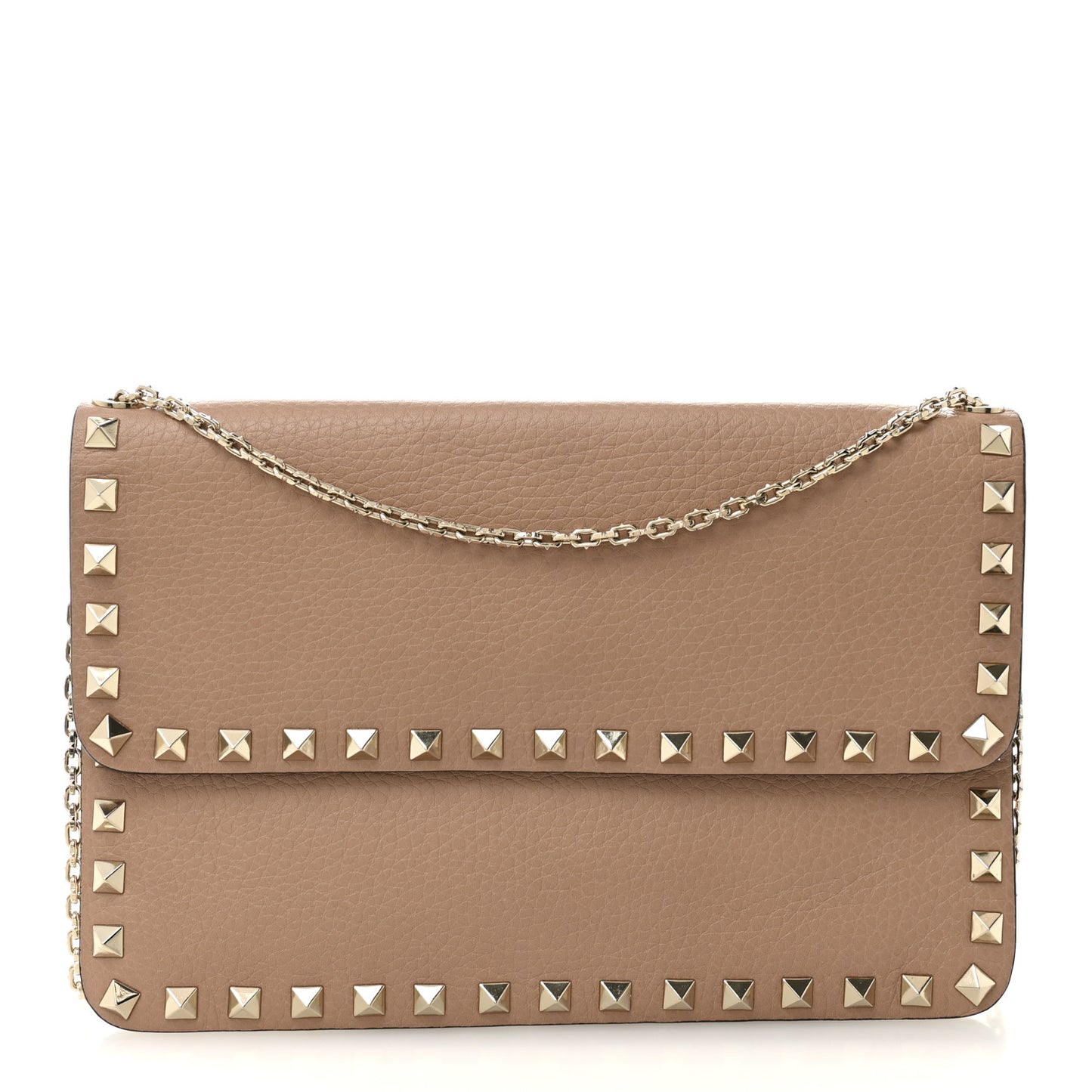 Grainy Calfskin Rockstud Chain Pouch Rose Cannelle