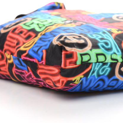 Chanel Caviar Fabric Graffiti Foldable Tote Bag With Chain Black Multicolor 14 of 20
