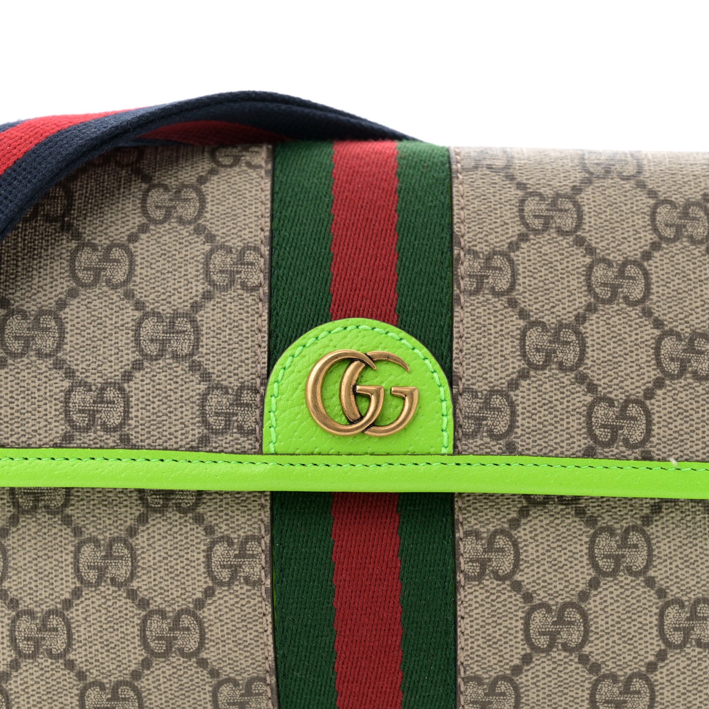 GG Supreme Monogram Web Small Ophidia Belt Bag Beige Ebony Electric Green