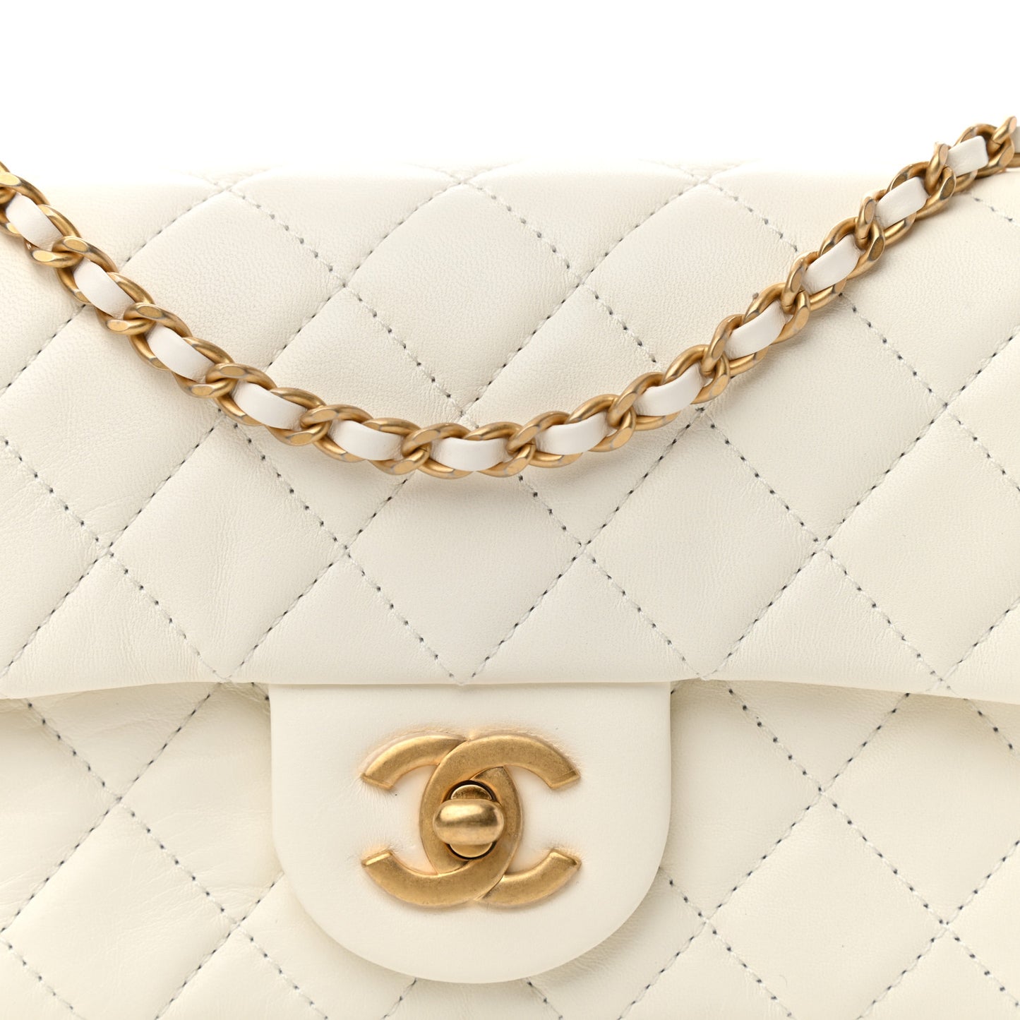 Lambskin Quilted Mini Rectangular Pearl Crush Flap White