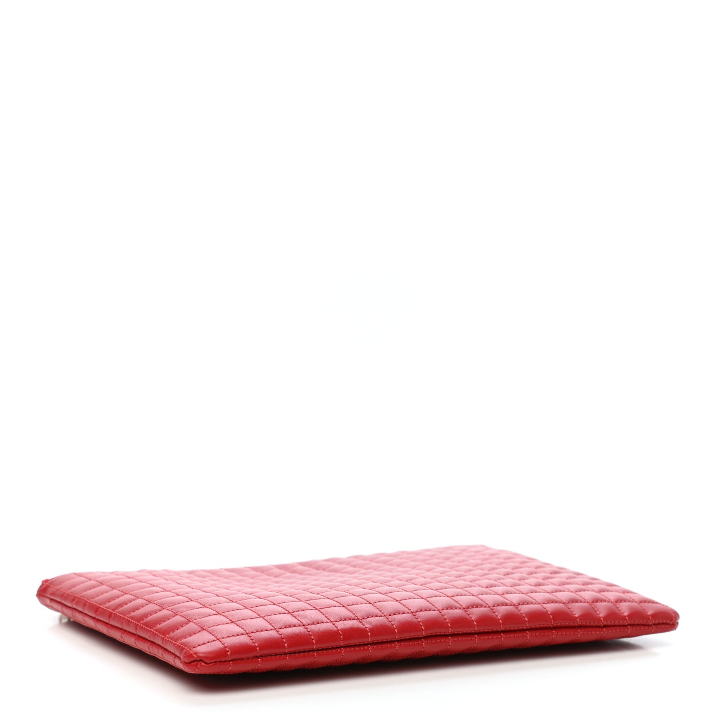 Calfskin Quilted C Charm Pouch Red