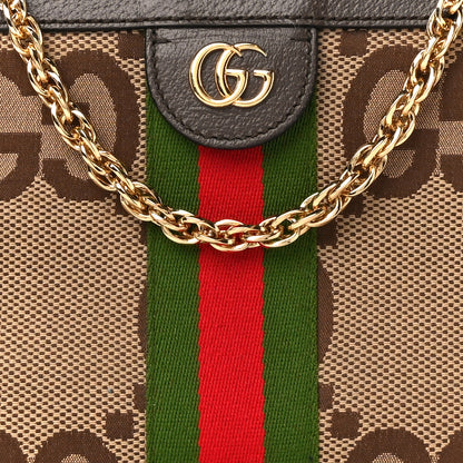 Gucci Monogram Jumbo GG Textured Dollar Calfskin Web Small Ophidia Chain Shoulder Bag Camel Ebony New Acero 9 of 13