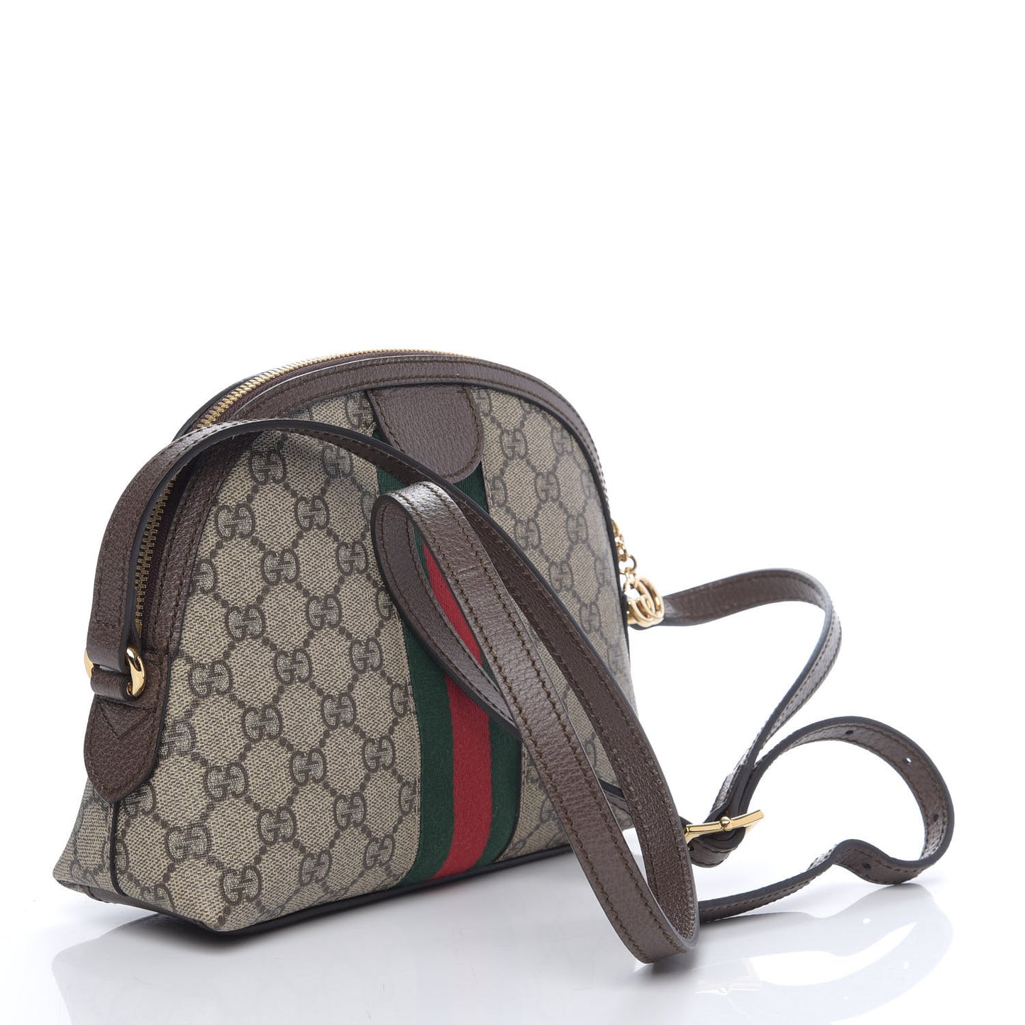 GG Supreme Monogram Textured Dollar Calfskin Web Small Ophidia Dome Shoulder Bag Beige Ebony New Acero