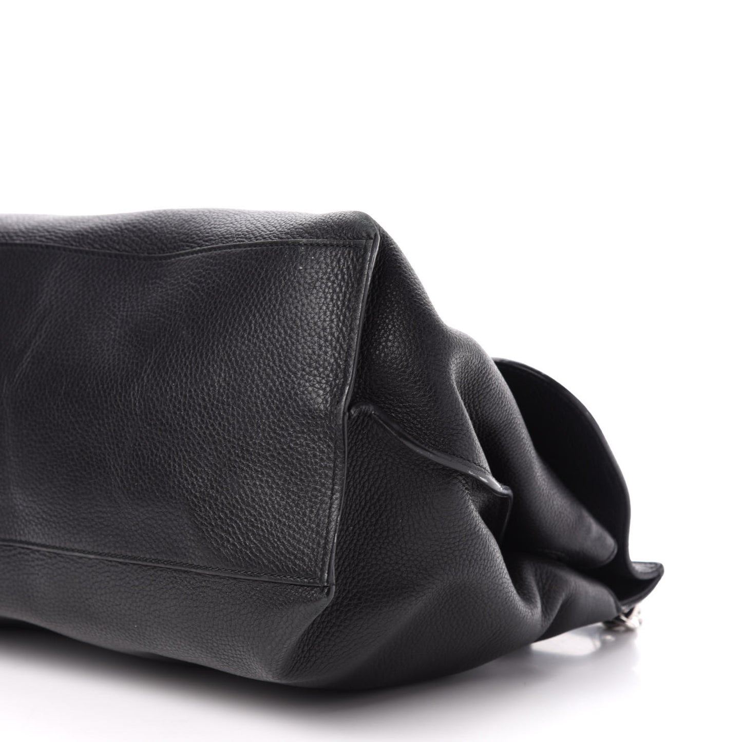 Pebbled Calfskin Large Bamboo Daily Top Handle Bag Black