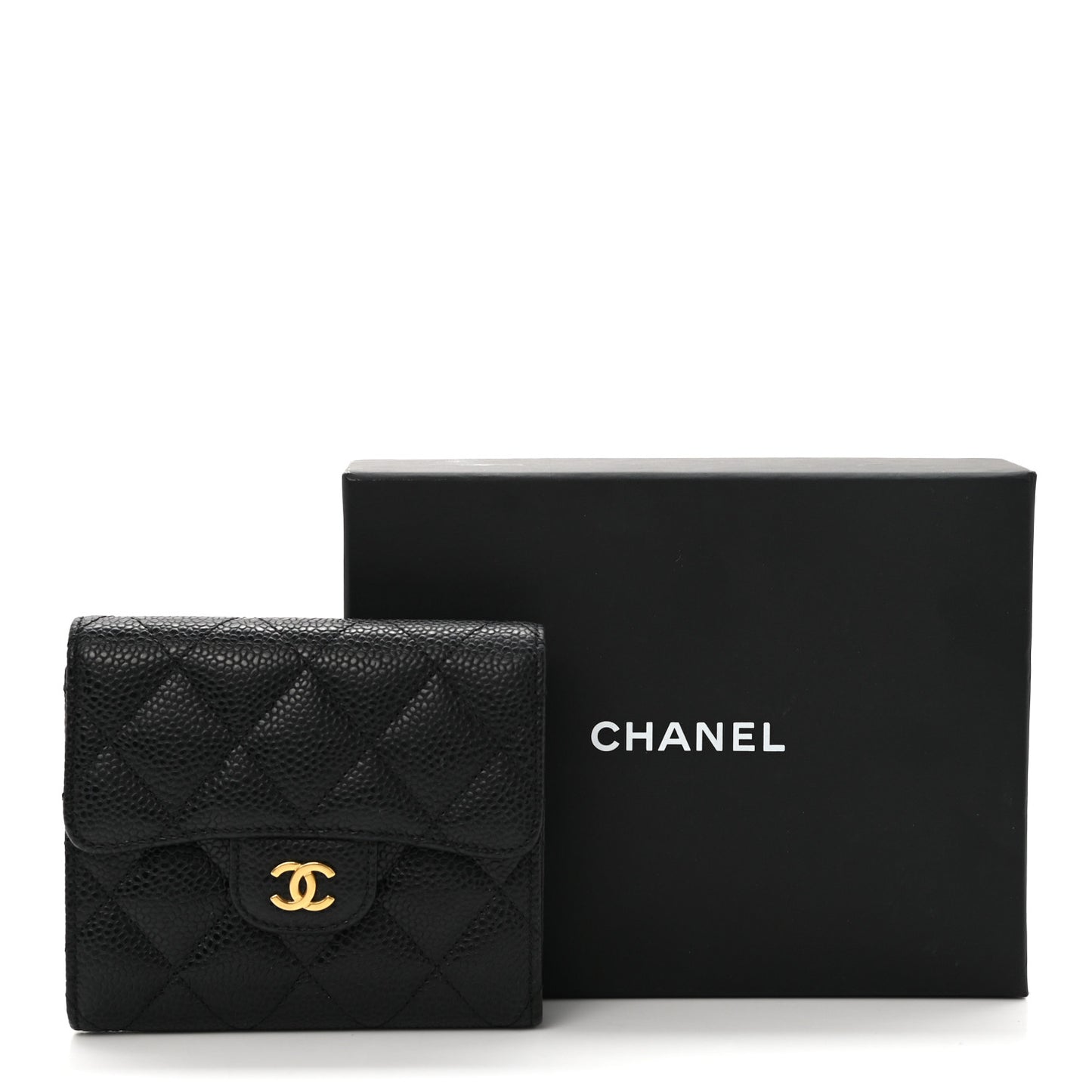 Caviar Quilted Compact Flap Wallet Black