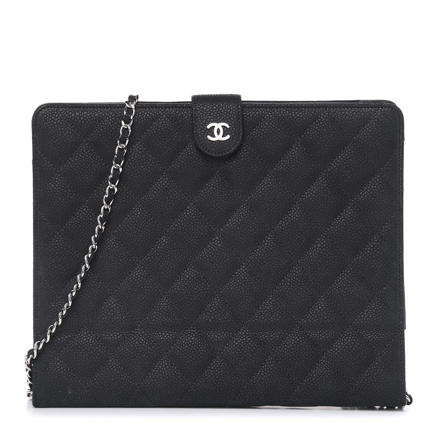 Iridescent Caviar Quilted Crossbody iPad Holder Black