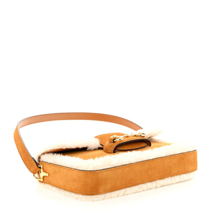 Gucci Suede Shearling Horsebit Mini 1955 Shoulder Bag Honey Beige Milk 5 of 13