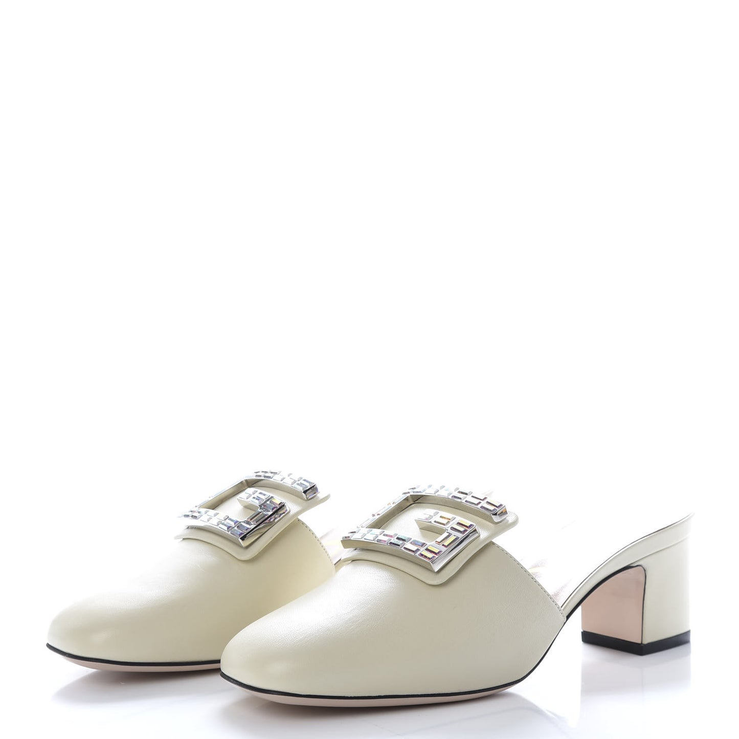 Malaga Kid Crystal Square G Madelyn Mules 35.5 Vintage White