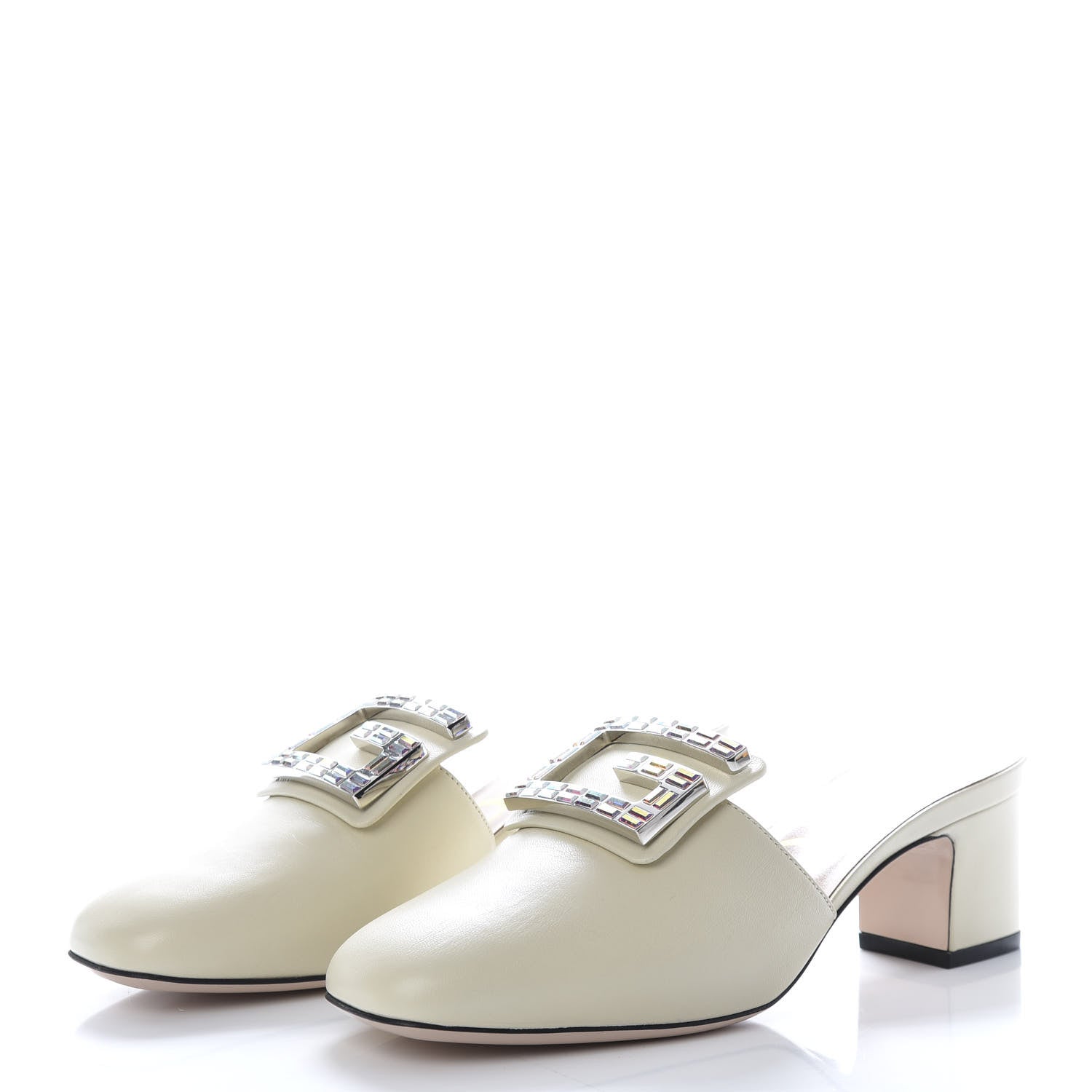 Gucci Malaga Kid Crystal Square G Madelyn Mules 35.5 Vintage White 3 of 9
