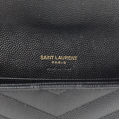 Saint Laurent Grain De Poudre Matelasse Chevron Small Monogram Envelope Wallet Black 6 of 8