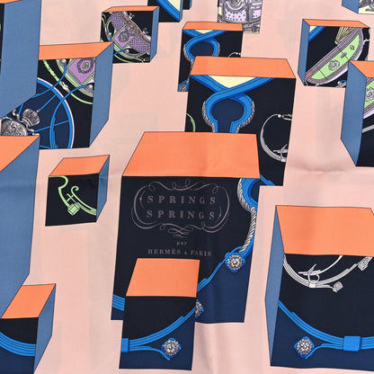 Hermes Silk Springs Springs Bague Scarf 90 Rose Poudre Bleu 3 of 3
