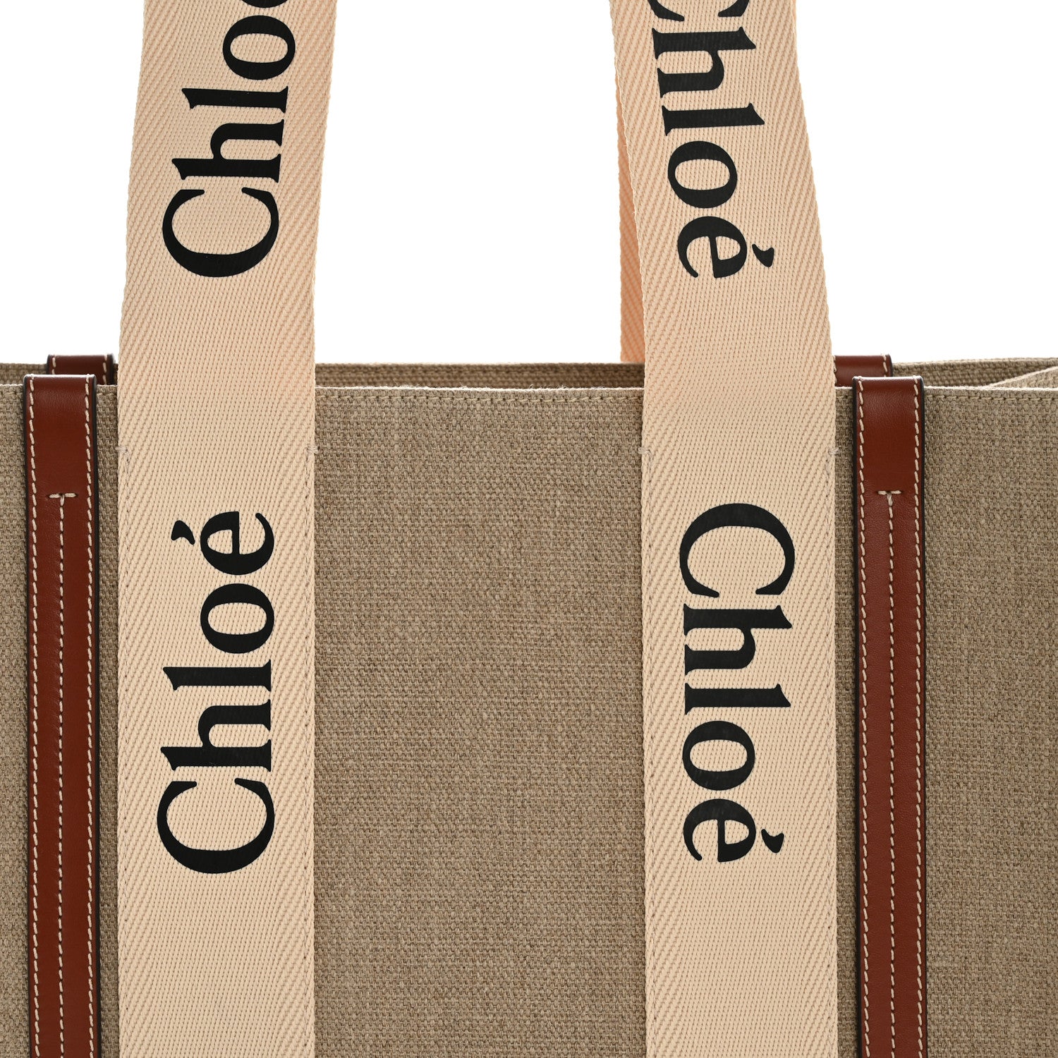 Chloe Linen Calfskin Medium Woody Ribbon Tote White Brown 8 of 11
