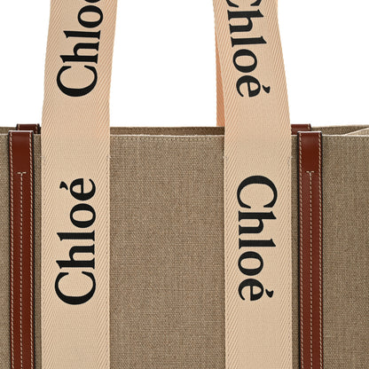 Chloe Linen Calfskin Medium Woody Ribbon Tote White Brown 8 of 11
