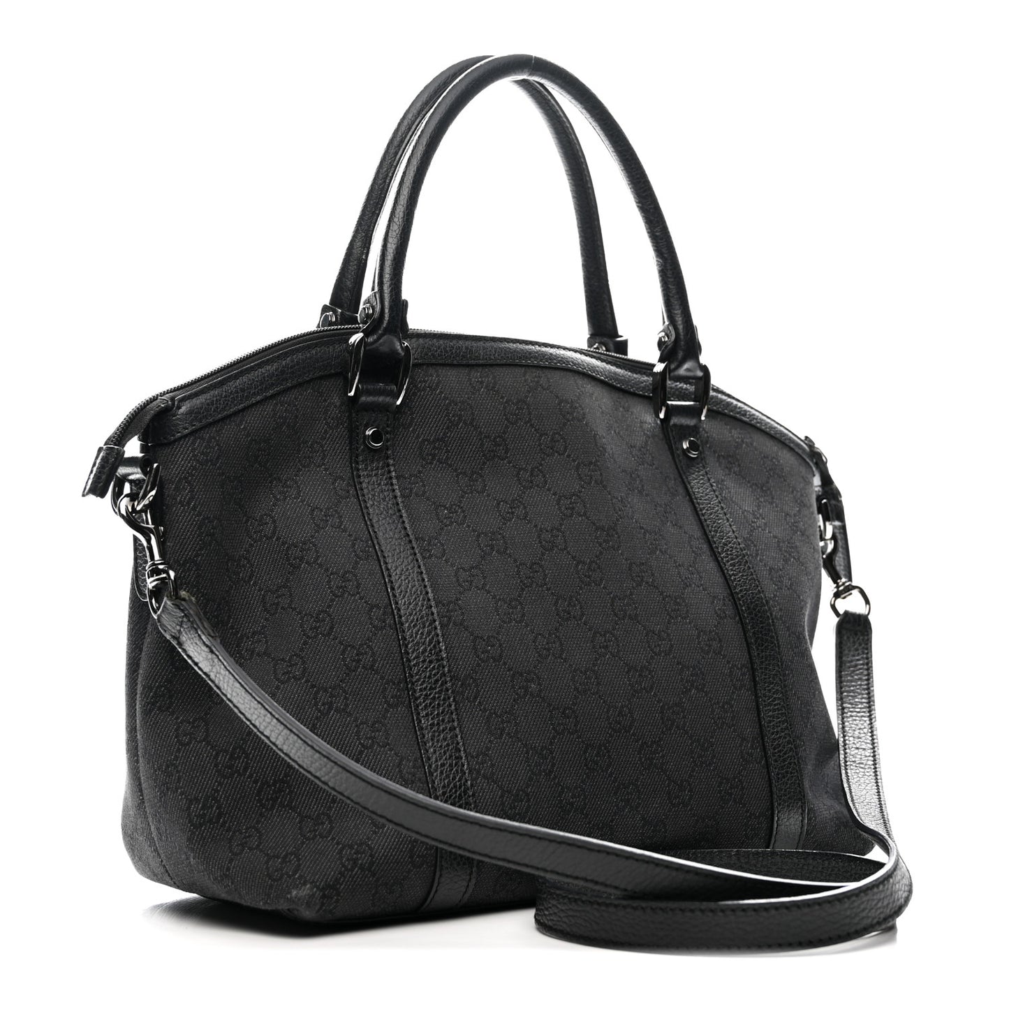 Nylon Monogram Medium GG Charm Dome Satchel Black