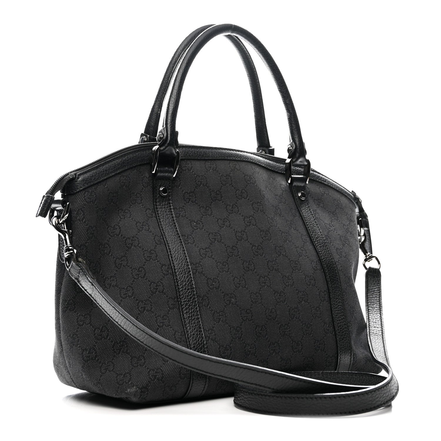 Gucci Nylon Monogram Medium GG Charm Dome Satchel Black 2 of 14