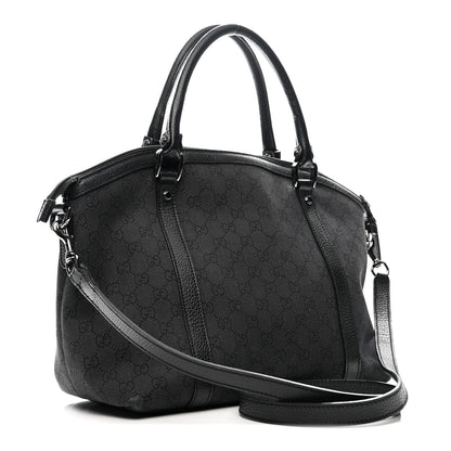 Gucci Nylon Monogram Medium GG Charm Dome Satchel Black 2 of 14