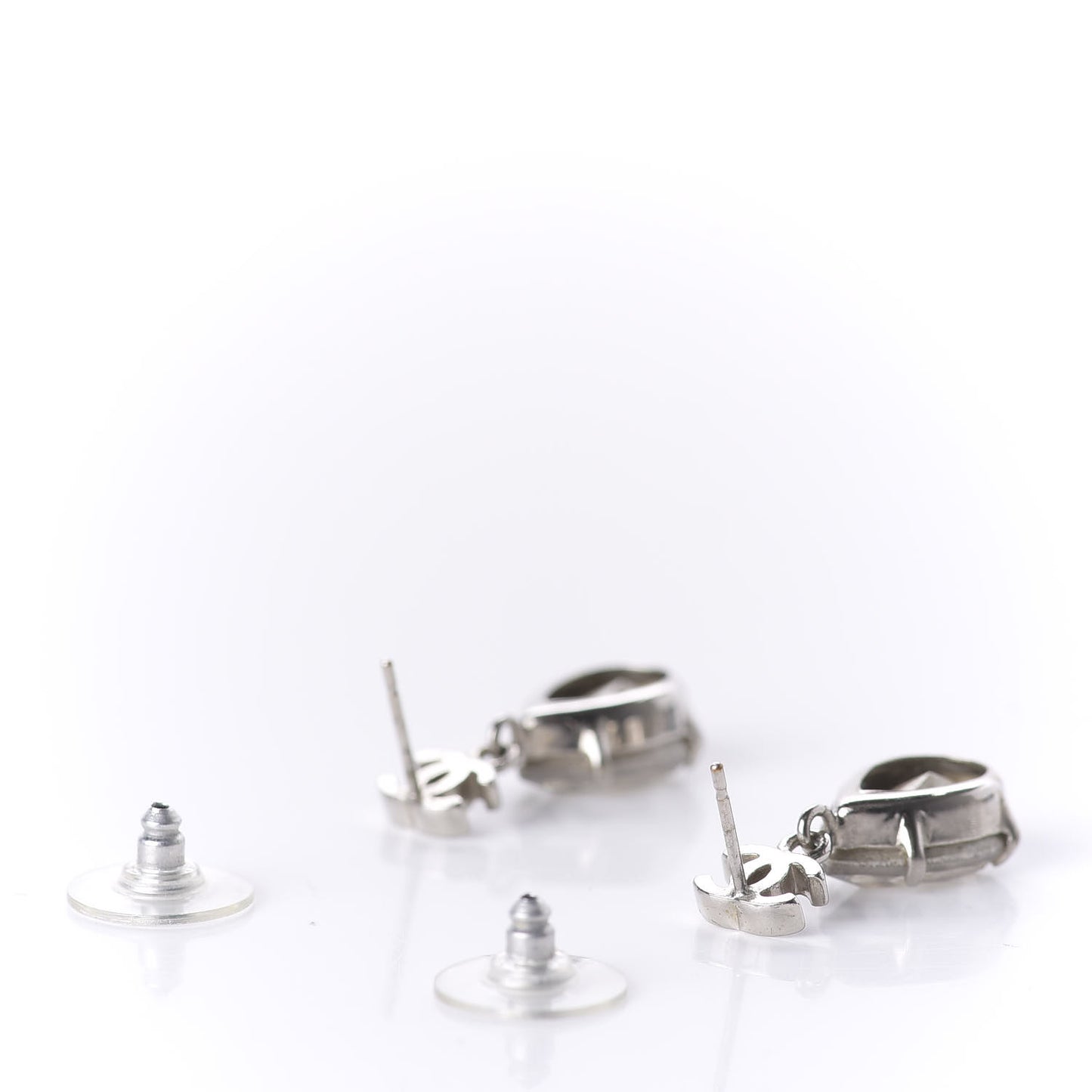 Crystal CC Tear Drop Earrings Silver