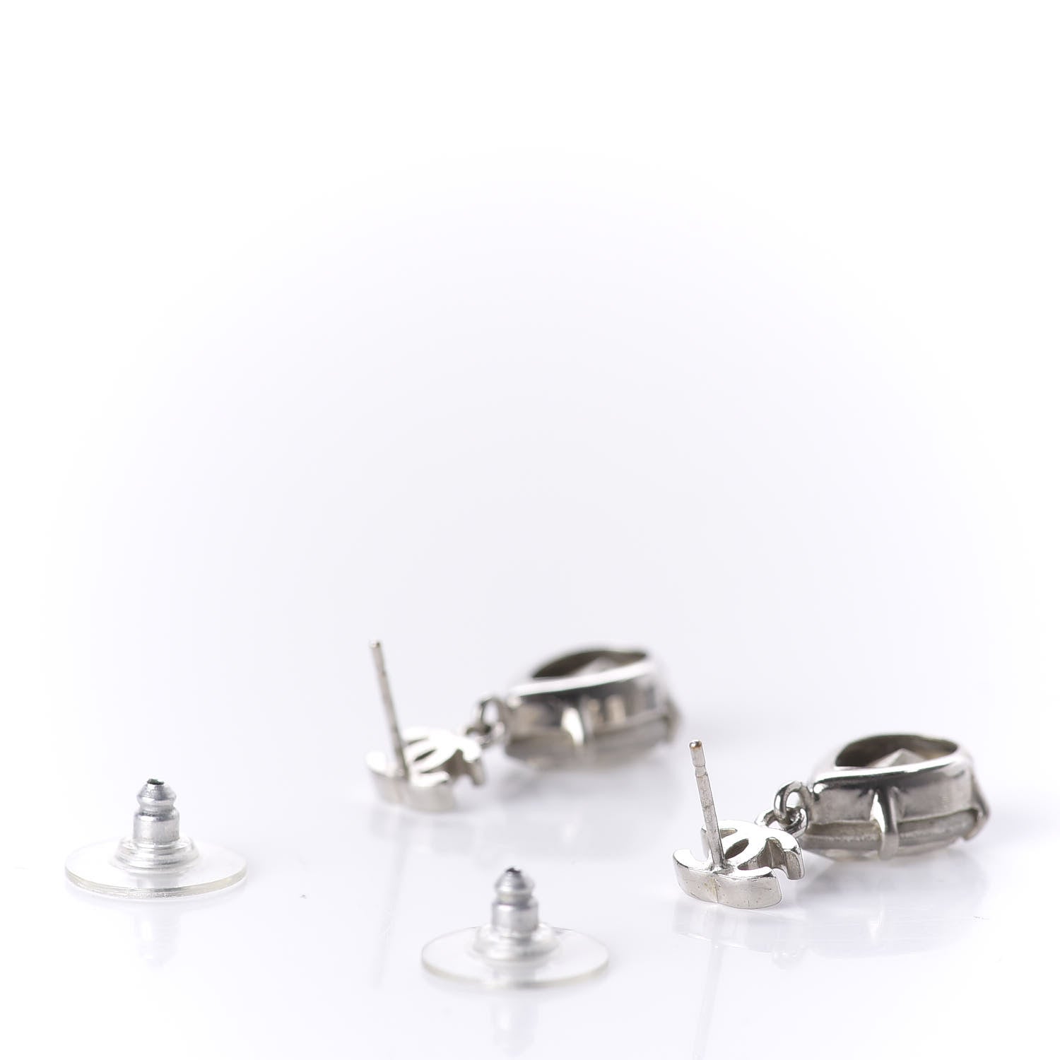 Chanel Crystal CC Tear Drop Earrings Silver 3 of 4