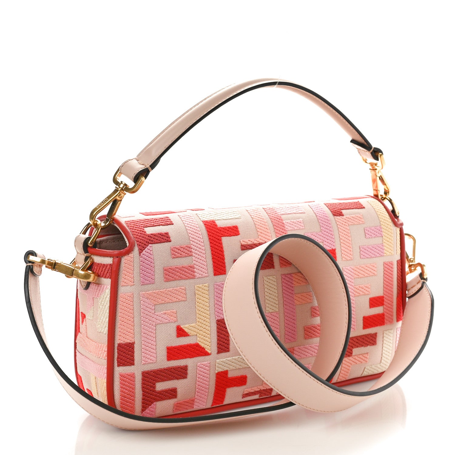 Fendi Canvas Vitello King FF Embroidered Baguette Rosa Quarzo Bloody Mary Multicolor 2 of 10